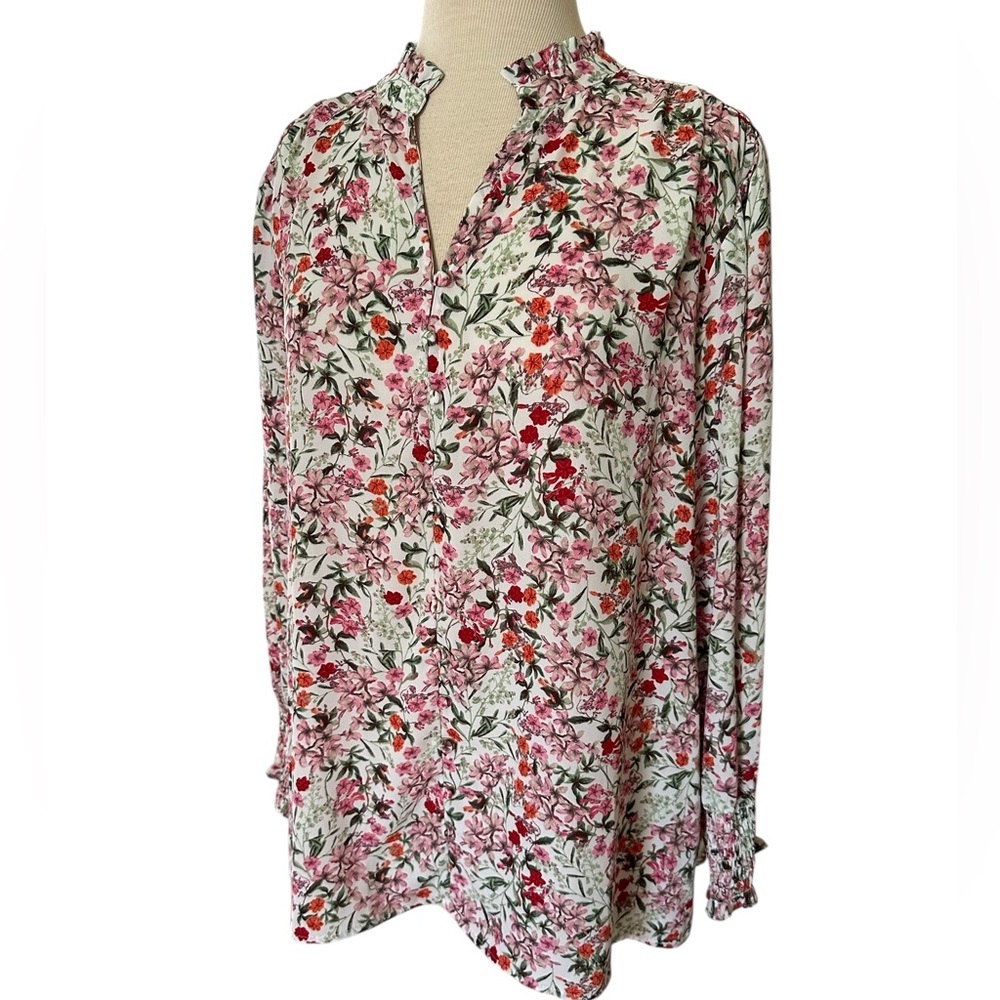 CYNTHIA ROWLEY 1X Multicolor Floral Plus Size long sleeve women's Blouse top